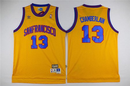 Maillot De Basket Golden State Warriors Wilt Chamberlain 13 Engrener Retro Jaune